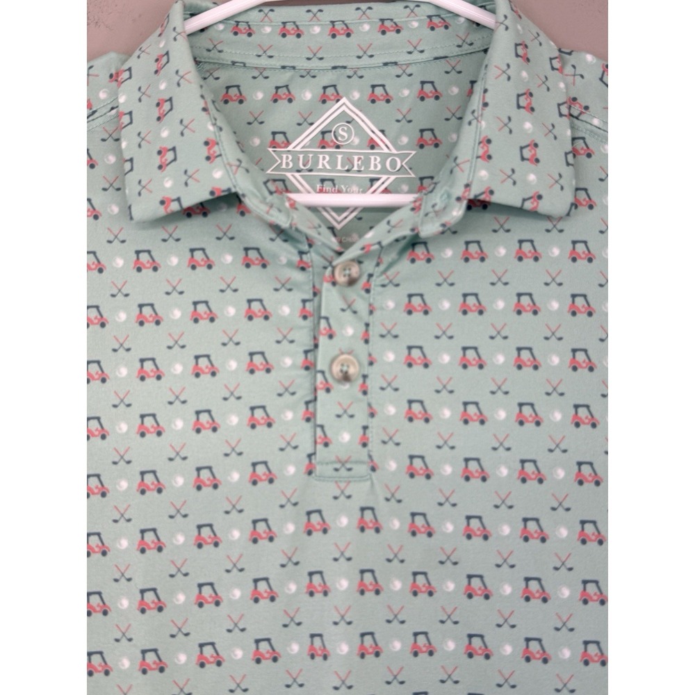 Burlebo Golf Polo Shirt Men's Small Clubs Carts All Over Print Performance